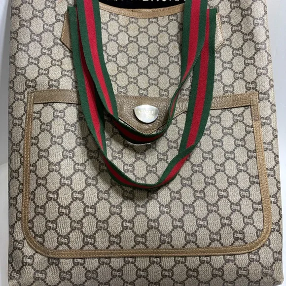 Gucci Beige GG Canvas Tote with Green and Red Web Straps - Picture 3 of 16